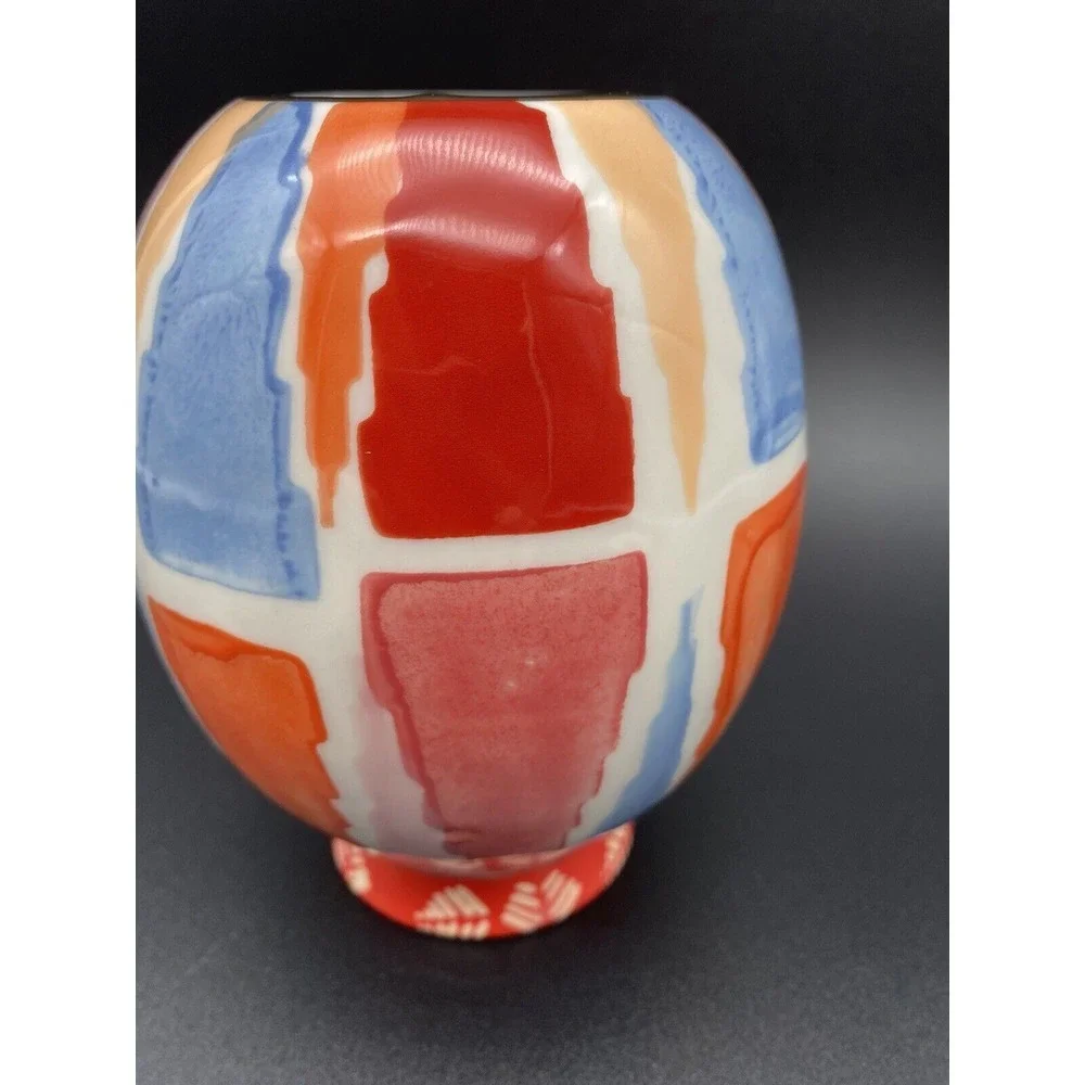 Anthropologie Geometric Pattern Vase With Gold Rim‎ 5